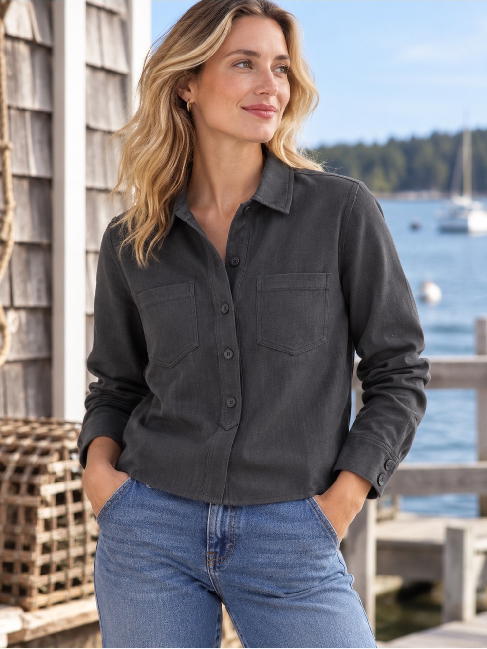 Liverpool Jeans Company Women's Dark Green Button-Front Shirt